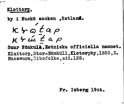 Bild på arkivkortet för arkivposten Klottorp