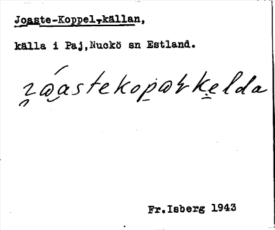 Bild på arkivkortet för arkivposten Joaste-Koppel-källan
