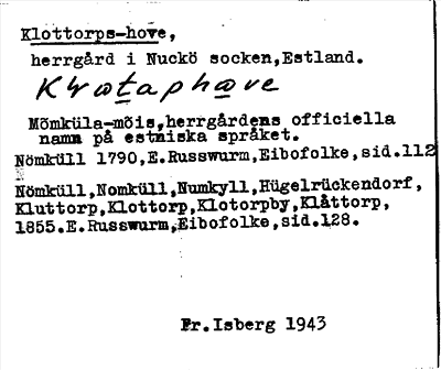 Bild på arkivkortet för arkivposten Klottorps-hove