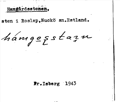 Bild på arkivkortet för arkivposten Hamgårdsstenen