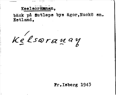 Bild på arkivkortet för arkivposten Keelsorännan