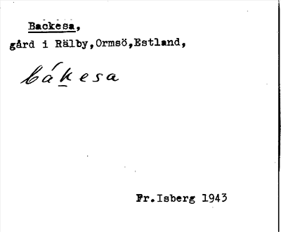 Bild på arkivkortet för arkivposten Backesa