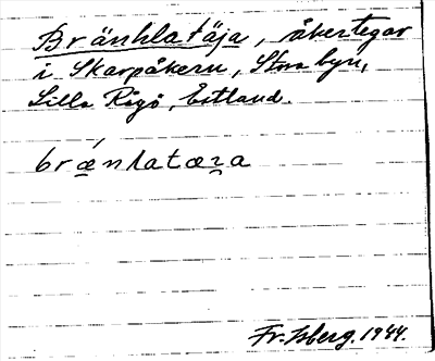 Bild på arkivkortet för arkivposten Bränhlatäja