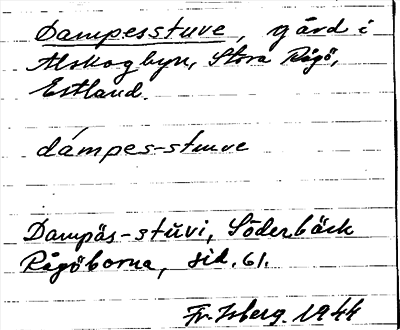 Bild på arkivkortet för arkivposten Dampesstuve