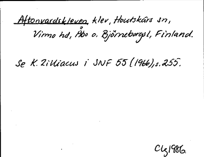 Bild på arkivkortet för arkivposten Aftonvardskleven