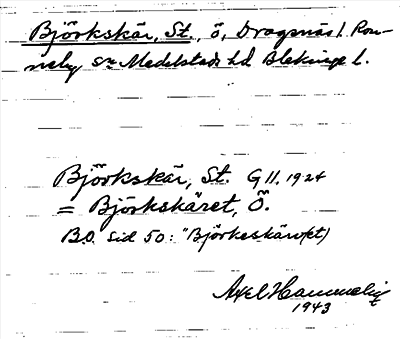 Bild på arkivkortet för arkivposten Björkskär, St