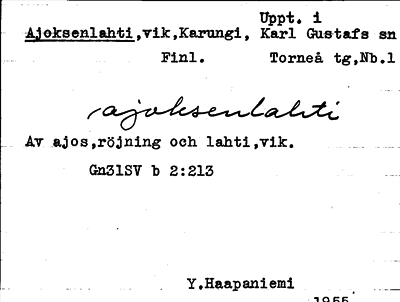 Bild på arkivkortet för arkivposten Ajoksenlahti