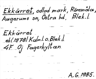 Bild på arkivkortet för arkivposten Ekkärret