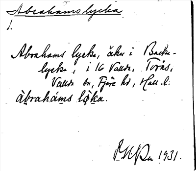 Bild på arkivkortet för arkivposten Abrahamslycka