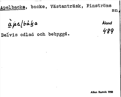Bild på arkivkortet för arkivposten Apelbacka