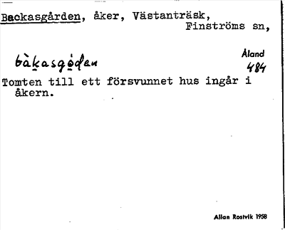 Bild på arkivkortet för arkivposten Backasgården