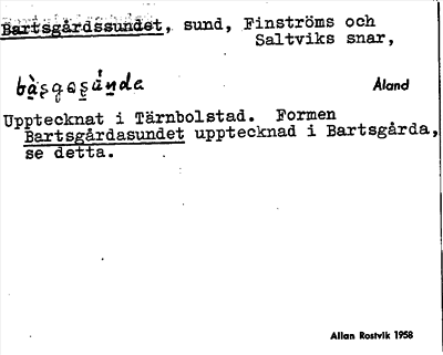 Bild på arkivkortet för arkivposten Bartsgårdssundet