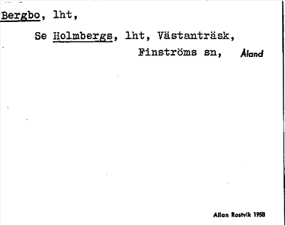 Bild på arkivkortet för arkivposten Bergbo, se Holmbergs