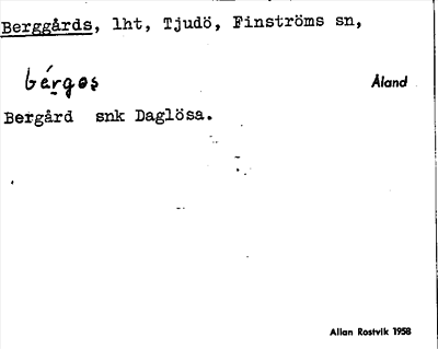 Bild på arkivkortet för arkivposten Berggårds