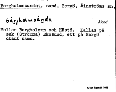 Bild på arkivkortet för arkivposten Bergholmssundet