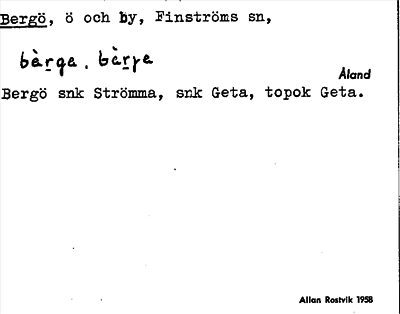 Bild på arkivkortet för arkivposten Bergö