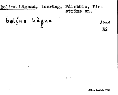 Bild på arkivkortet för arkivposten Bolins hägnad