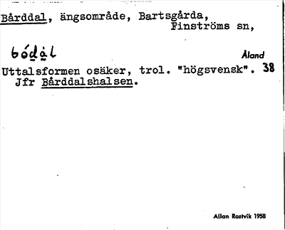 Bild på arkivkortet för arkivposten Bårddal