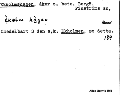 Bild på arkivkortet för arkivposten Ekholmshagen