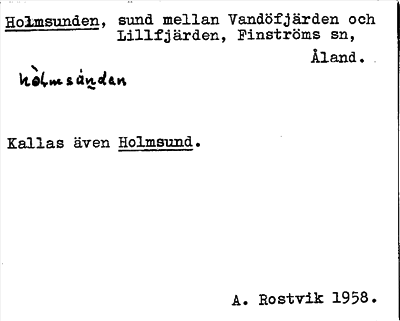 Bild på arkivkortet för arkivposten Holmsunden