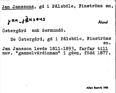 Bild på arkivkortet för arkivposten Jan Janssons