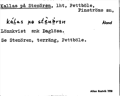 Bild på arkivkortet för arkivposten Kallas på Stenören