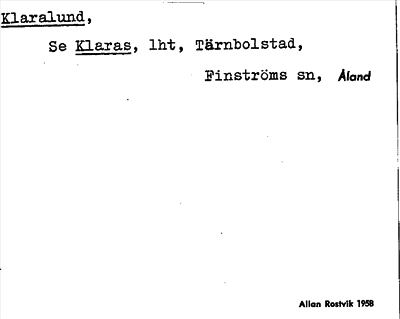 Bild på arkivkortet för arkivposten Klaralund, se Klaras