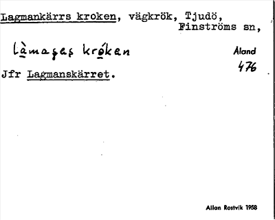 Bild på arkivkortet för arkivposten Lagmankärrs kroken