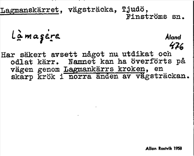 Bild på arkivkortet för arkivposten Lagmanskärret