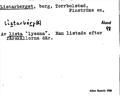 Bild på arkivkortet för arkivposten Listarberget