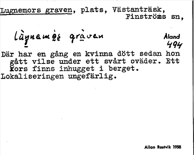 Bild på arkivkortet för arkivposten Lugnemors graven