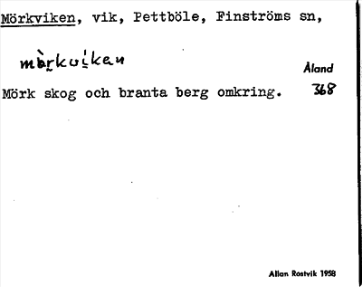 Bild på arkivkortet för arkivposten Mörkviken
