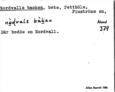 Bild på arkivkortet för arkivposten Nordvalls backen