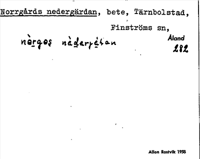 Bild på arkivkortet för arkivposten Norrgårds nedergärdan