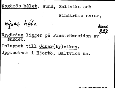 Bild på arkivkortet för arkivposten Nygärds hålet