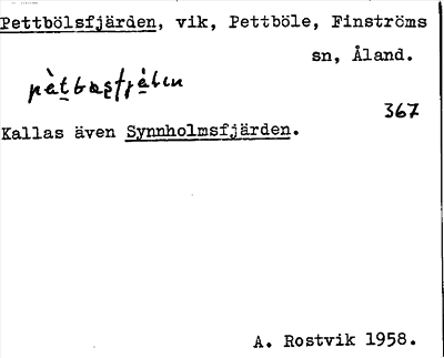 Bild på arkivkortet för arkivposten Pettbölsfjärden