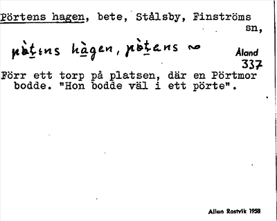 Bild på arkivkortet för arkivposten Pörtens hagen