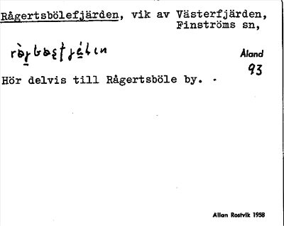 Bild på arkivkortet för arkivposten Rågertsbölefjärden