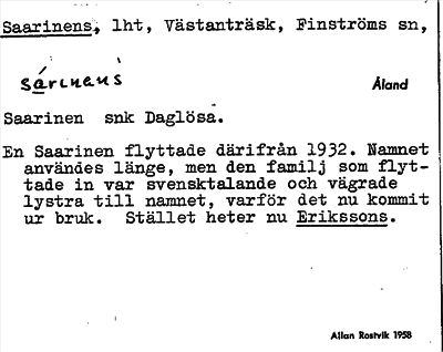 Bild på arkivkortet för arkivposten Saarinens