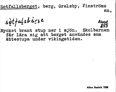 Bild på arkivkortet för arkivposten Sotfallsberget