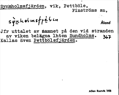 Bild på arkivkortet för arkivposten Synnholmsfjärden