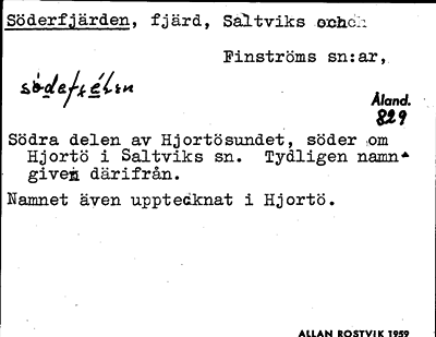 Bild på arkivkortet för arkivposten Söderfjärden