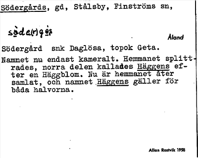 Bild på arkivkortet för arkivposten Södergårds