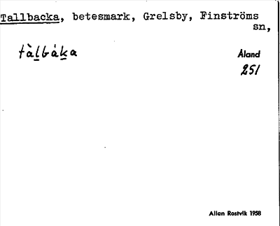 Bild på arkivkortet för arkivposten Tallbacka