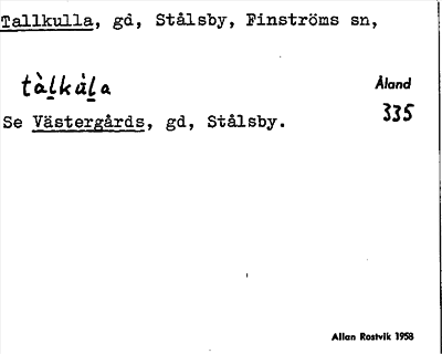 Bild på arkivkortet för arkivposten Tallkulla