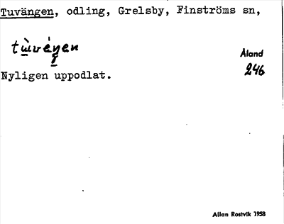 Bild på arkivkortet för arkivposten Tuvängen