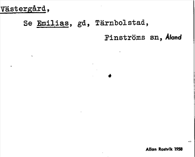 Bild på arkivkortet för arkivposten Västergård, se Emilias