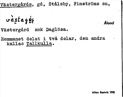 Bild på arkivkortet för arkivposten Västergårds