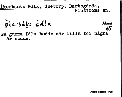 Bild på arkivkortet för arkivposten Åkerbacks Edla
