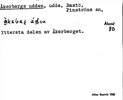Bild på arkivkortet för arkivposten Åkerbergs udden